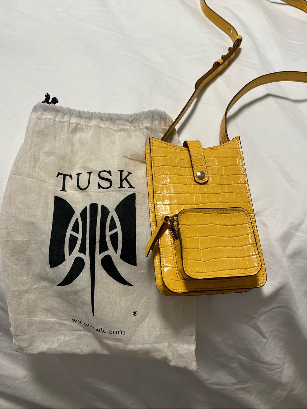 TUSK Yellow Croc-Embossed Leather Crossbody Phone Bag